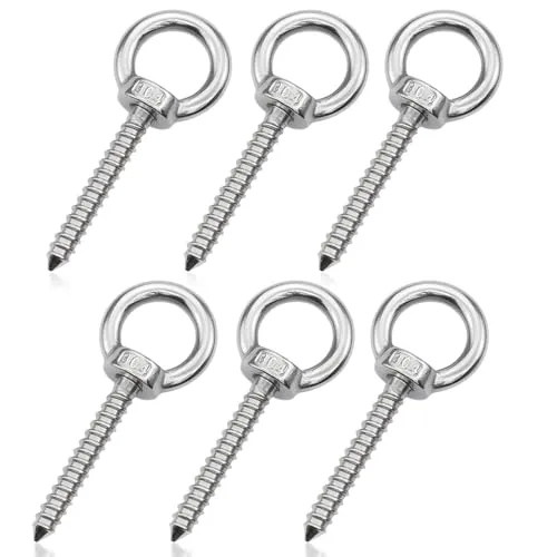 Stück Ringschraube M8, 304 Edelstahl Lang Ösenschraube M8 x 80 mm Heavy Duty Schraubösen Augenschraube mit Holzgewinde Augbolzen für Hängematten Markisen Festkabel 6