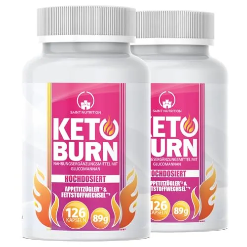 KETO BURN®* Appetitzügler* Kapseln 2er Pack, Abnehmen* & Stoffwechsel** EXTREM hochdosiert mit Glucomannan, Cholin, Vitamin B1 + Vitamin B6 für Frauen & Männer – Nahrungsergänzung schnell & stark