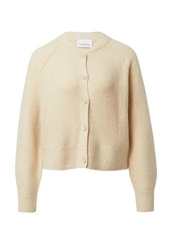Comma Bouclé Strickcardigan mit Knopfleiste - Eleganter, kurzer Cardigan aus weichem Bouclé, ideal für lässige Outfits. Mit Rippblende und langen Ärmeln bietet er einen bequemen Sitz und vielseitige Kombinationsmöglichkeiten.