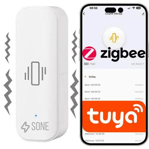 Sone Smart One ZigBee Vibrationssensor – Tuya ZigBee & Smart Life kompatibel – Push-Benachrichtigungen – Zigbee2MQTT Home Assistant – Briefkasten Smart Sensor – 3 Empfindlichkeitsstufen – 2xAAA