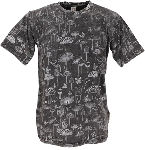 Guru-Shop T-Shirt Tibet & Buddhist Art - Pilz Stonewash, alternative Bekleidung in Schwarz XL - Shirts aus 100% Baumwolle, ideal für umweltbewusste Modefans. Dieses T-Shirt vereint buddhistische Kunst mit einem lässigen Look.
