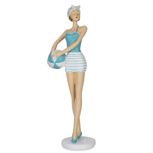 Moritz Dekofigur Retro Frau 33 cm - Dekofiguren im Retro-Stil - Nostalgische Damenfigur im türkis-weißen Badeanzug bringt Urlaubsflair in Ihr Zuhause und ist ideal als stilvolle Sommerdeko.