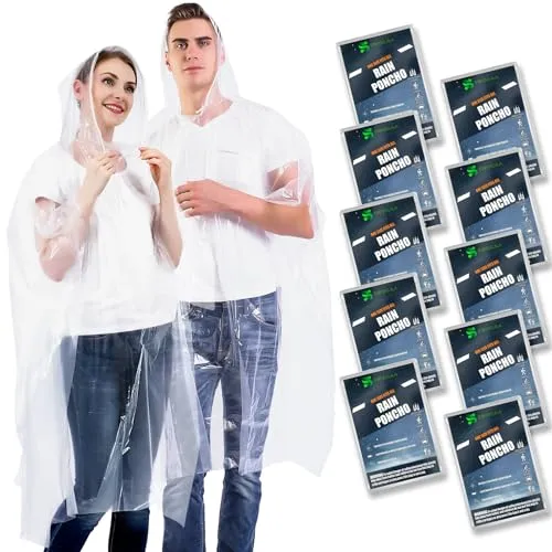 SWOGAA 10 Stück Regenponchos Damen Herren - 50% Extra Dick Durchsichtig Wasserdichte Regencape Leichtgewichts Regenschutz Regen Poncho