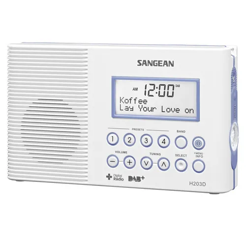 Sangean H203 Badradio DAB+ - Wasserdichtes DAB+ / UKW-RDS Radio für Badezimmer, mit 4 Stationstasten und praktischem Tragegriff für flexiblen Einsatz.