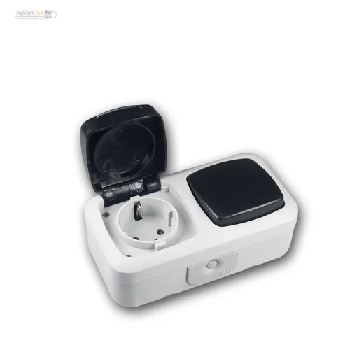 Aufputz Kombi-Schalter/Steckdose IP44, 250V~ 10/16A, Feuchtraum AP grau
