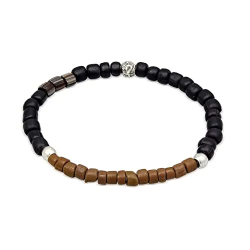 Kuzzoi Buddha Herren Armband aus indonesischen Glasperlen - Elegantes Herren-Armband mit handgefertigten indonesischen Glasperlen und 925 Sterling Silber-Elementen. Dehnbar und einzigartig, ideal für stilbewusste Männer und als Geschenk.