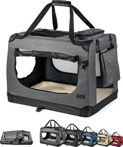 lionto Tiertransportbox für Katzen, komfortabel und leicht, grau, 60x42x44 cm