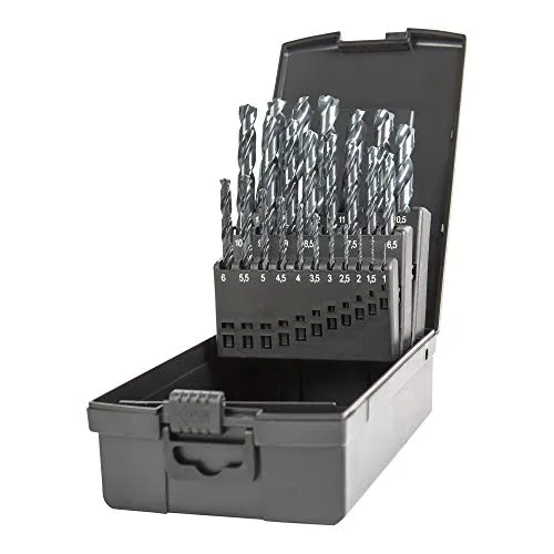 STIER Spiralbohrer Set HSS-R, 25-tlg (1-13 mm) - Bohrersets mit selbstzentrierender W-Spitze für präzise Bohrungen in Stahl, Holz und Kunststoff, ideal für alle handelsüblichen Bohrmaschinen.