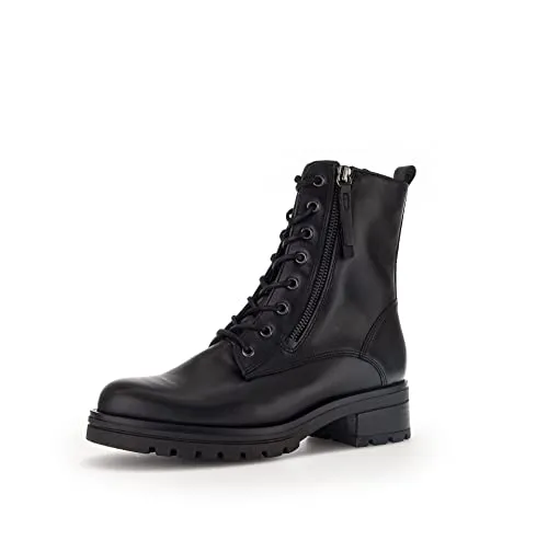 Gabor Biker Boots - Schwarz Glattleder - Stilvolle Damen Stiefel aus hochwertigem Glattleder mit flachem Absatz und praktischem Reißverschluss, ideal für moderne Freizeitlooks.