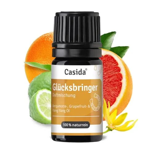Casida Glücksbringer Duftmischung mit Bergamotten-, Grapefruit- und Ylang Ylang Öl - Für einen Tag voller Frische und Lebendigkeit - 5ml - 100% naturreine ätherische Öle- Aromatherapie
