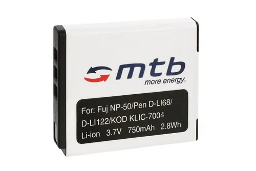 mtb more energy [BAT-111 - Li-Ion] Kamera-Akku kompatibel mit Akku-Typ Fuji NP-50 (Pentax D-LI68 / D-Li122 / Kodak Klic-7004) 750 mAh (3,7 V), passend für: Fuji Fujifilm FinePix F50fd, F60fd, F100fd, F70EXR, F72EXR, F75EXR, F80EXR, F85EXR, F200EXR, F300EXR, F305EXR, F500EXR, F505EXR, F550EXR, F600EXR, F605EXR, F660EXR, F665EXR, F750EXR, F770EXR, F775EXR, F800EXR, …