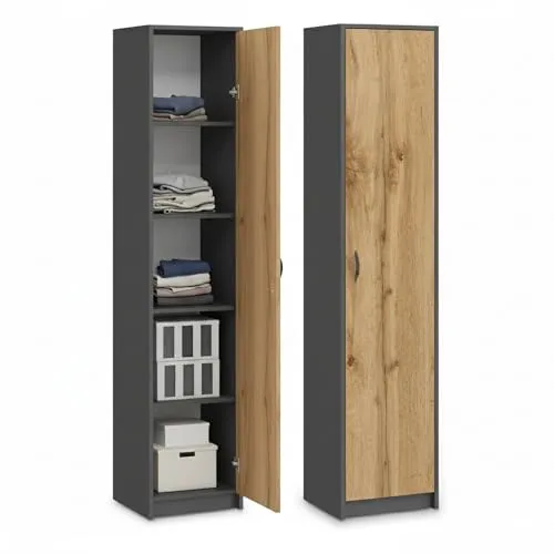 Kleiderschrank Regal anthrazit-Eiche 40cm breit 180cm hoch - Kleiderschränke mit 4 verstellbaren Einlegeböden für flexiblen Stauraum, ideal für Schlafzimmer, Flur oder Büro - höchste Qualität und vielseitig einsetzbar.