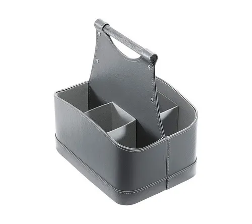 Kobolo Flaschenkorb Flaschenträger für 6 Flaschen - grau aus Kunstleder - Flaschenkörbe mit praktischem Henkel, ideal für Picknicks oder Feste, pflegeleichtes Kunstleder und elegantes Design in Grau.