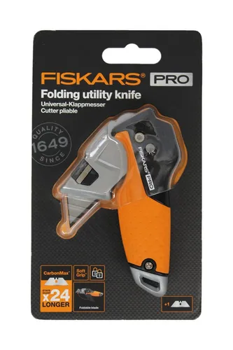 Fiskars Universalmesser CarbonMax Klappmesser - Das Fiskars CarbonMax Klappmesser überzeugt durch seine langlebige Klinge und ergonomisches Design, ideal für präzise Schneidarbeiten im Alltag.