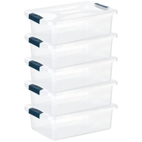 Engelland - 5 x Aufbewahrungsbox mit Deckel und Verschluss-Clips, dunkelblau-transparent, 4 Liter, Plastik-Box, stapelbar, stabil, BPA-frei, lebensmittelecht
