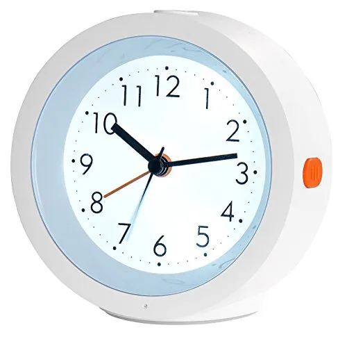 infactory Wecker leise: Analoger Quarz-Wecker, geräuschlos, Nachtlicht, Licht-Sensor, Akku (geräuscharmer, absolut geräuschloser, LED Uhr mit Batteriebetrieb)
