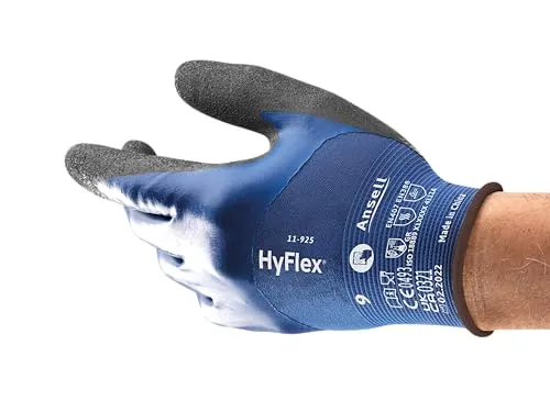 Ansell HyFlex 11-925 Ölabweisenden Arbeitshandschuhe, Rutschfeste Nitril-Beschichtung, Wasserdichte Schutzhandschuhe für Industrie und Mechanik, Dünne Montagehandschuhe, Blau, Größe M (1 Paar)