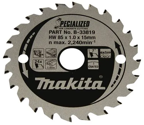 Makita SPECIALIZED B-33819 Kreissägeblatt 85 x 15 x 1.0 mm, 24 Zähne - Hochwertiges Kreissägeblatt für präzise Schnitte in Laminat- und Plattenwerkstoffen. Ideal für professionelle Anwendungen und langlebige Ergebnisse.