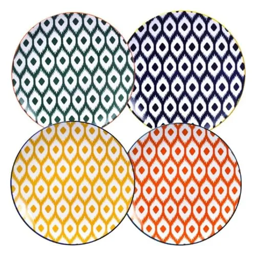 WishDeco Salatteller 4er set, Keramik Dessertteller 20,5cm, Bunte Kuchenteller, Porzellan Frühstücksteller, Kleine Speiseteller für Pasta, Brot, Obst, Vorspeisen