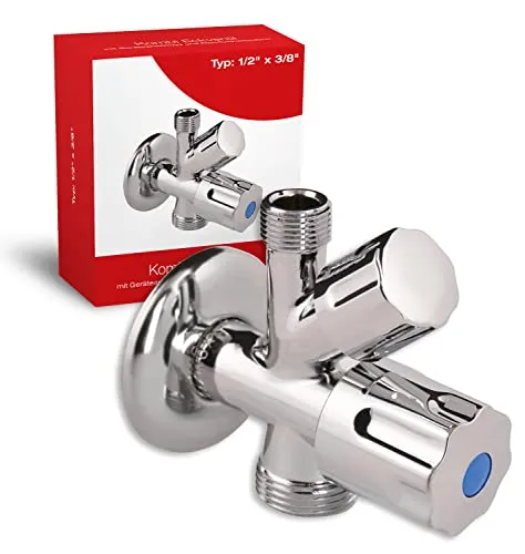 Sanitop-Wingenroth Kombi Geräteanschluss Eckventil - Eckventil für Bad und Küche mit 1/2 x 3/8 x 3/4 Zoll Anschlüssen, aus hochwertigem Messing mit edler Verchromung, integriertem Rückflussverhinderer für maximale Sicherheit.
