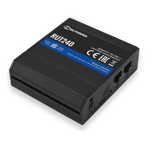 Teltonika RUT240 Wireless Router - Mobilfunk Router, ideal für industrielle Anwendungen, einfach an DIN-Schiene montierbar und bietet zuverlässige drahtlose Verbindung.