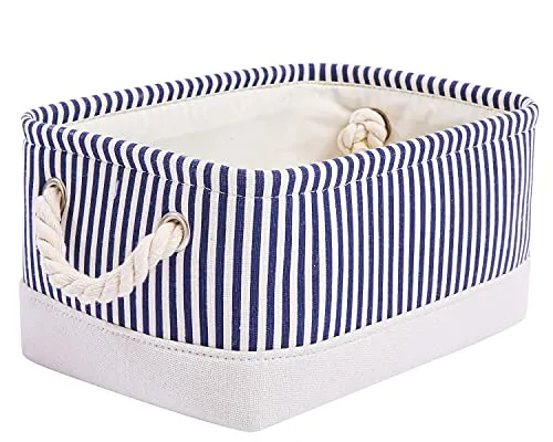 Mangata Zusammenklappbare, verdickte Aufbewahrungsbox aus Leinen mit Seilgriffen (Blaue Streifen, Small)