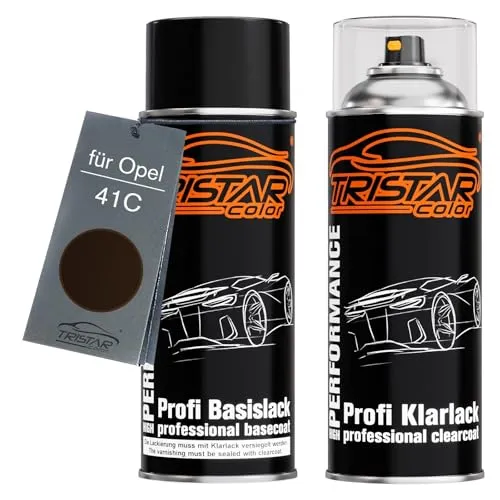 TRISTARcolor Autolack Spraydosen Set für Opel 41C Mahagony Perl/Mahagonibraun Perl Basislack Klarlack Sprühdose 400ml