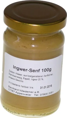 Wiedemer – fruchtig-pikanter Ingwersenf aus frischer Zubereitung mit ausgewählten natürlichen veganen Zutaten – 1 Glas á 100ml Gourmet Senf für Fisch, Suppe, Asiatisch, Salatdressing u.v.m.