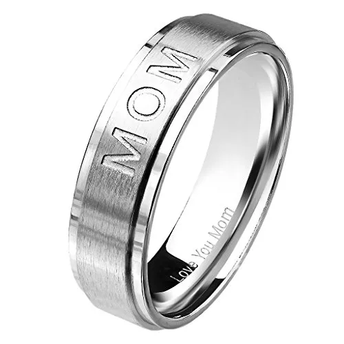 Mianova Damen Band-Ring Edelstahl gebürstet Damenring Partnerring mit Love You Mom Gravur Silber Größe 52 (16.6)