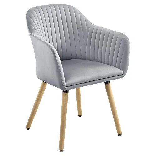 Armlehnstuhl Dover - Hellgrau Samt-Optik - Esszimmerstuhl mit bequemer Polsterung und Armlehnen für optimalen Sitzkomfort, ideal für stilvolle Essbereiche.