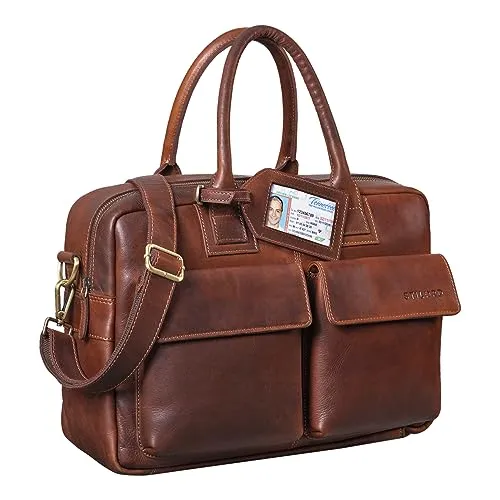 STILORD 'Carlo' Große Umhängetasche aus Leder für 15,6 Zoll Laptops - Hochwertige Laptop-Schultertasche aus echtem Büffelleder, ideal für Lehrer und Berufstätige. Mit separatem, gepolstertem Laptopfach und praktischer Organisationsleiste für optimale Nutzung.