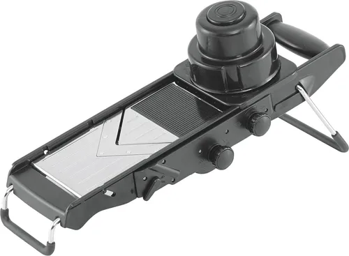 WEIS Mandoline all in one in Schwarz aus Edelstahl - Multifunktionale Profi-Mandoline für schnelles Schneiden von Obst und Gemüse. Mit ultrascharfen Klingen, rutschsicheren Füßen und sicherem Restehalter für eine einfache Handhabung.