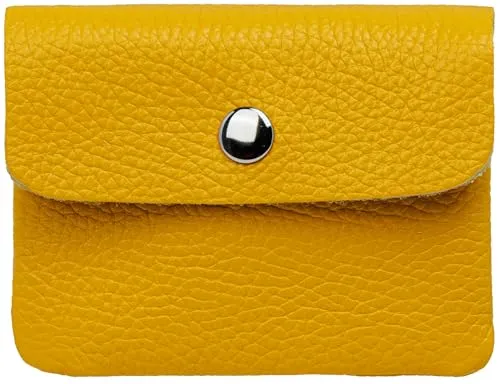 Caspar Kleiner Echt Leder Geldbeutel Damen Portemonnaie Geldbörse mit Reißverschluss & Druckknopf - GB416 - Made in Italy, Farbe:senfgelb, Größe:Klein (11cm x 8cm)