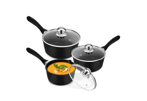 Eisenbach Kasserolle Stielkasserolle Ø 16/18/20 cm Induktions Töpfe Set mit Glasdeckel, Aluminium (3 tlg Kochtopf Set für alle Herdarten, 3-tlg., 1,3 L Milchtopf+1,9 L Soßentopf+2,3 L Stielkasserolle), induktionsgeeignet