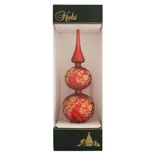 Krebs Glas Lauscha Baumspitze Rot Matt mit Golddekor ca. 34 cm, aus Glas, mundgeblasener Baumschmuck für Weihnachten