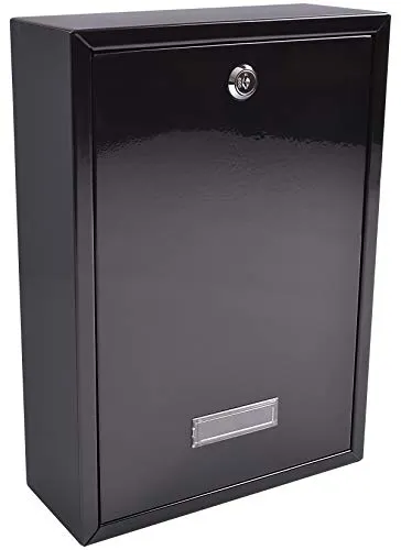 Burg Wächter MB11BK Forth Hintertüre und wandmontierter, abschließbarer, wetterfester Briefkasten aus verzinktem Stahl — Forth Schwarz — 251 x 354 x 100 mm