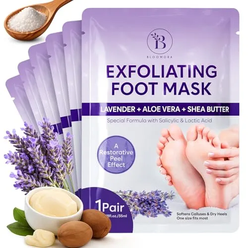 Fußmaske Exfolierend 6 Paar mit Sheabutter und Lavendel | Einheitsgröße passt fast jedem für Damen und Herren geeignet