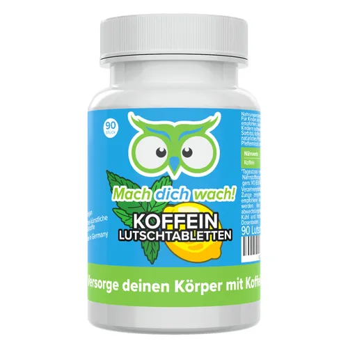 Koffein Lutschtabletten - Mach dich wach!® - Weitere Superfoods mit 90 Lutschtabletten, je 100 mg Koffein für schnelle Wachsamkeit. Erfrischender Pfefferminzgeschmack und angenehme Aufnahme über die Mundschleimhaut.