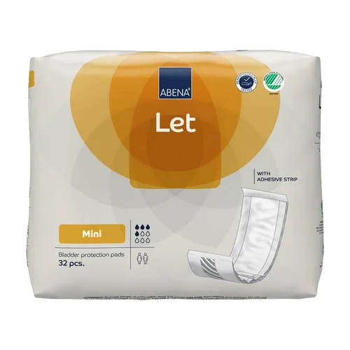 Abena Let Mini, 32 Stück - Praktische Abri Let mini Vorlage mit Klebestreifen für leichte bis mittelschwere Inkontinenz. Die atmungsaktive und absorbierende Struktur sorgt für hohen Tragekomfort und zuverlässigen Schutz.