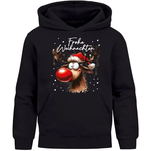Produktbild MoonWorks® Kinder Hoodie Weihnachtspullover Jungen Mädchen Rentier Rudolph Weihnachtsoutfit Kinder Schwarz 140