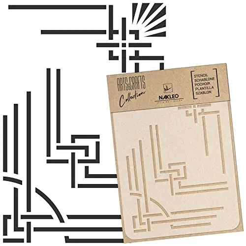 NAKLEO Malschablone für Handwerk A5 15x21cm, Art Deco Rahmen Grenzen Muster, Wiederverwendbare Kunststoff DIY & Scrapbooking Zeichenschablone, Decoupage Kunst Vorlage, Wand Stoff Möbel Holz