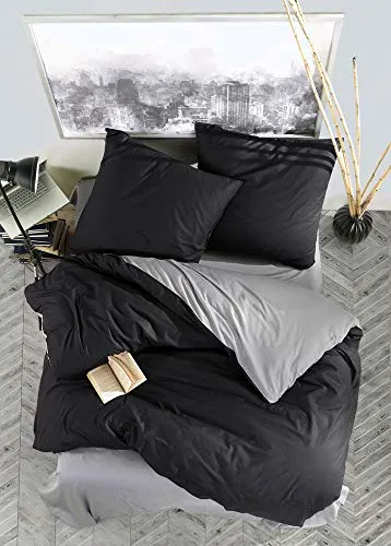 ZIRVEHOME Bettwäsche-Set 155x220cm. 2 teilig,schwarz, grau, Baumwolle, Bettbezug, Prestige V3