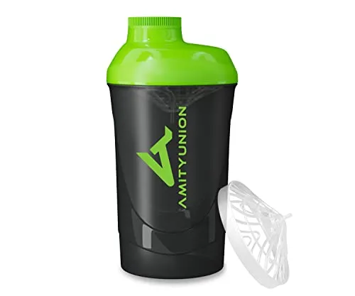 Protein Shaker Deluxe 800 ml - Eiweiß Shaker auslaufsicher - BPA frei mit Sieb & Skala für Cremige Whey Proteinpulver Shakes - Gym Fitness Becher für Isolate und Diät Konzentrate - Schwarz Grün