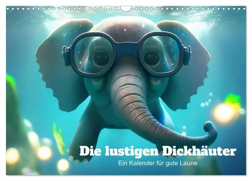 Die lustigen Dickhäuter - Wandkalender 2026 - Kalender mit fröhlichen Elefanten-Illustrationen, ideal für Tierliebhaber und sorgt für gute Laune im ganzen Jahr.