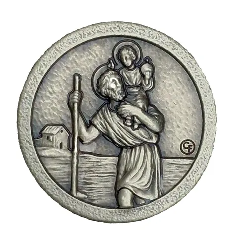 Christophorus Auto Plakette Ø 2,3 cm – Mit Magnet & Samtsäckchen