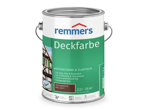 Remmers Deckfarbe nussbraun, 2,5 Liter - Lacke – Hochdeckende Wetterschutzfarbe für innen und außen, ideal für Holz, Zink und mineralische Untergründe mit exzellenter Haftung und UV-Schutz.