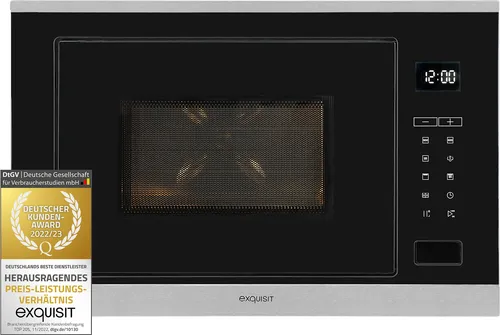 Exquisit EMW25-G-020 Inox Mikrowelle - Mikrowelle mit Edelstahl-Design, 25 Liter Volumen und praktischen Automatikprogrammen für müheloses Kochen und Aufwärmen.