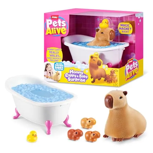 Pets Alive Mommy Capybara und Baby Surprise von ZURU | Interaktives Roboter-Haustier mit Überraschungs-Babys