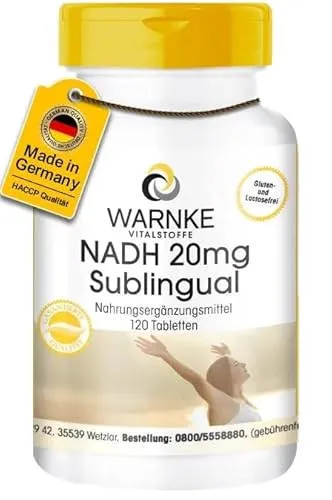 NADH Sublingual 20mg - 120 Tabletten - Hochdosiert & Vegan - Medikamente bei Verdauungsstörungen & Übelkeit - Hochdosierte 20mg NADH-Tabletten, vegan und ohne Magnesiumstearat, für eine einfache Dosierung und lange Haltbarkeit.