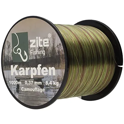 Zite Fishing Monofile Angelschnur in Camouflage – Karpfen-Schnur 0,28mm - 0,37mm 1000m Spule - Abriebfeste Carp-Line Nylon-Schnur - Ideal fürs Karpfenangeln (0,37 mm)